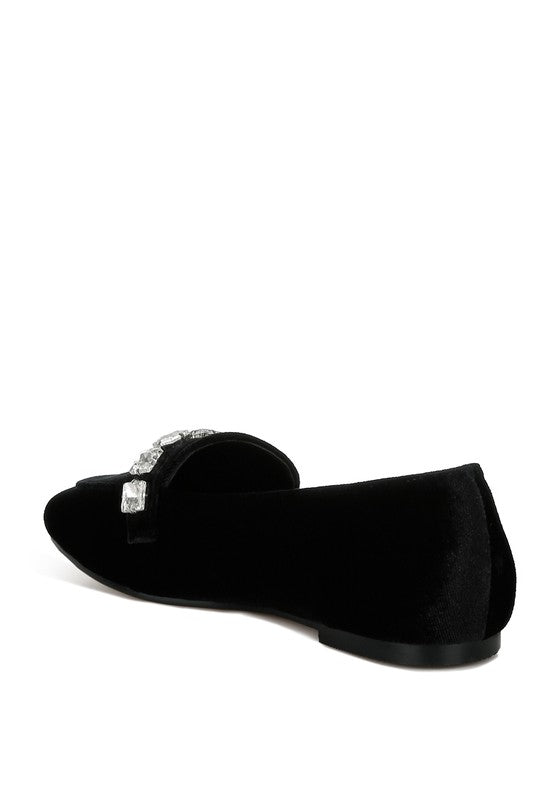 Kyari Velvet Diamante Strap Loafers - Tigbul's Variety Fashion Shop