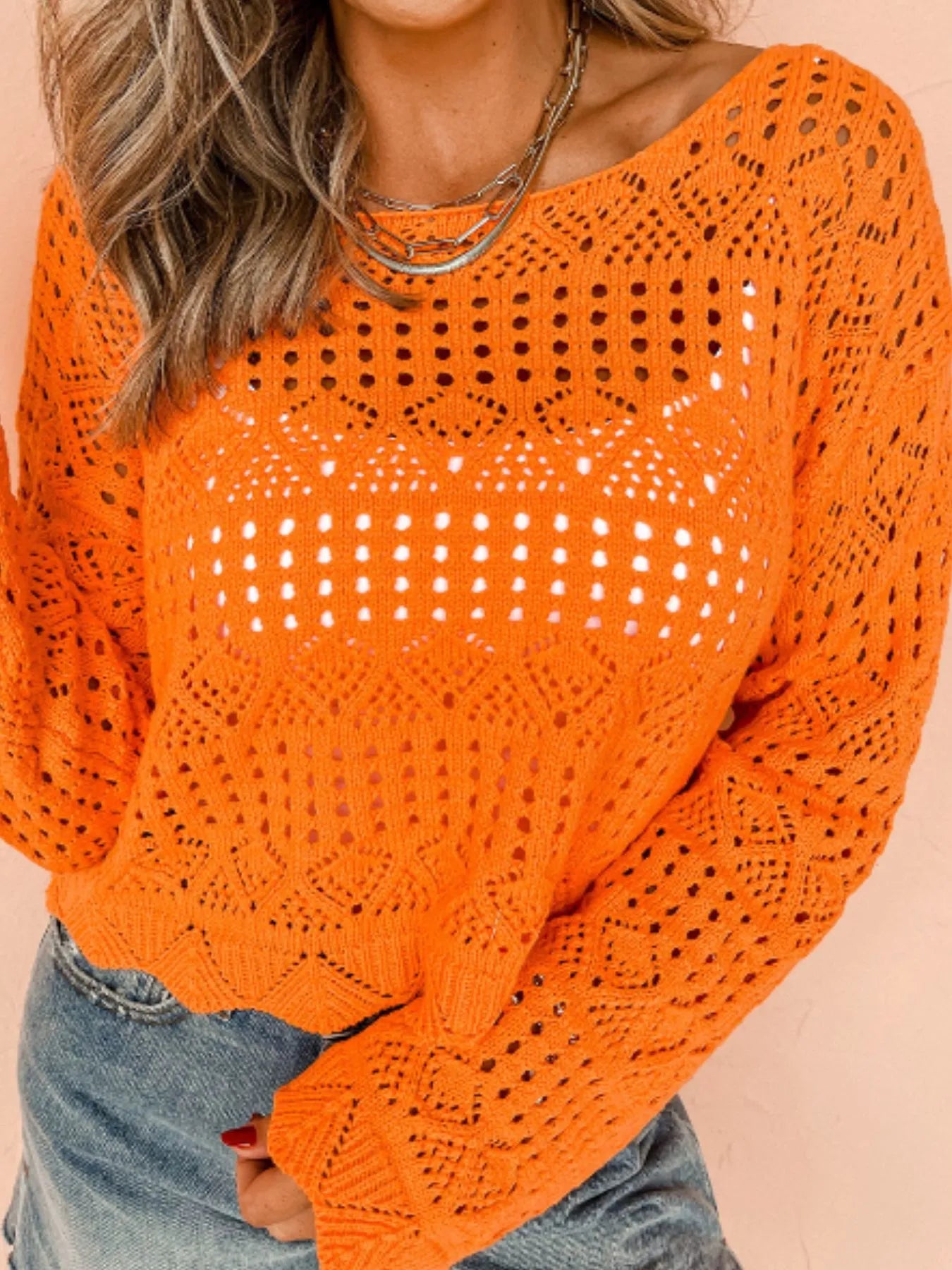 Crochet Boat Neck Knit Cover Up - Tigbul's Variety Fashion Shop