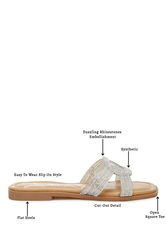 Minople Rhinestones Embellished Flat Sandals - Tigbul's Variety Fashion Shop