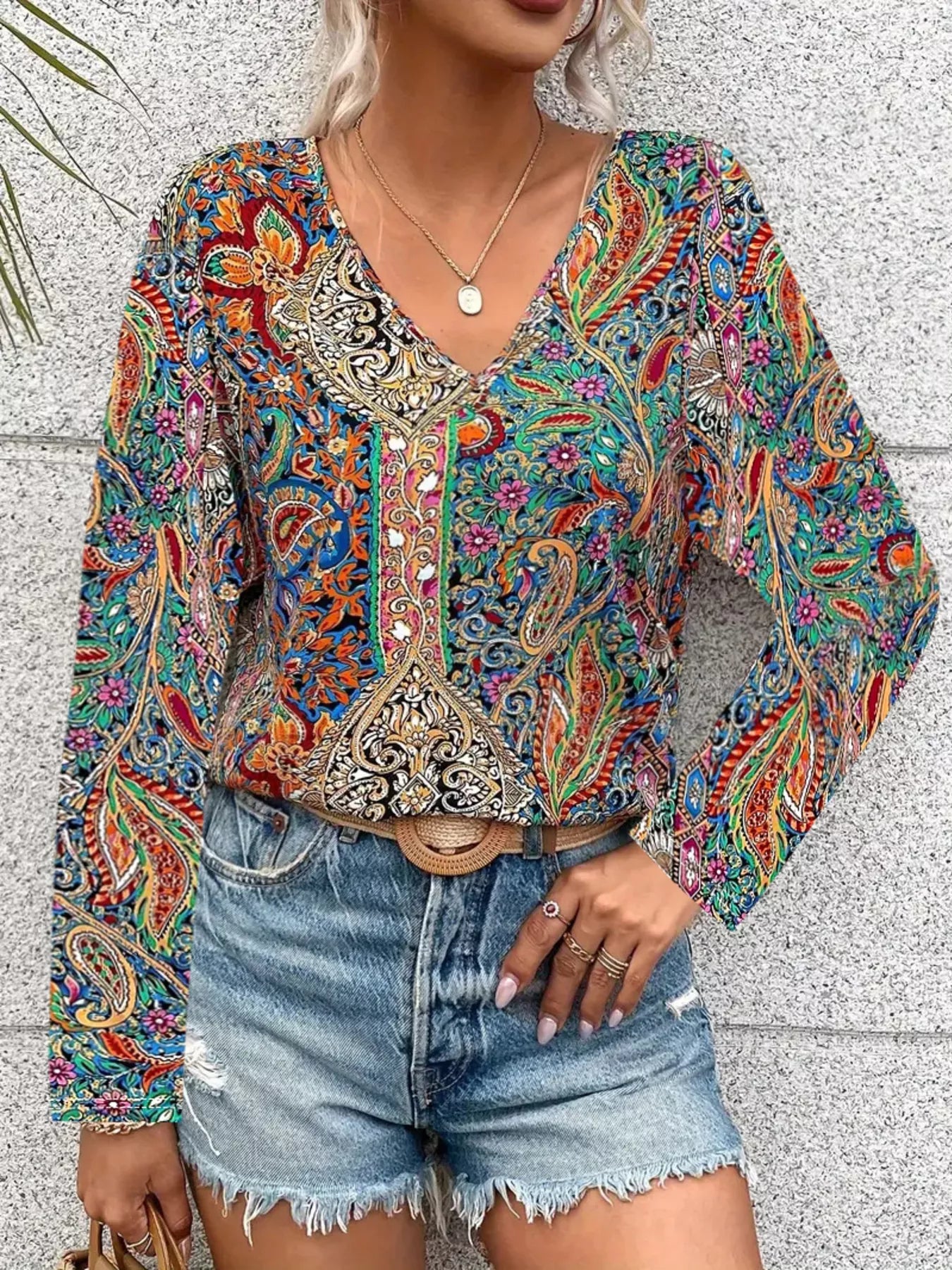 Paisley Print Long Sleeve Blouse - Tigbul's Variety Fashion Shop