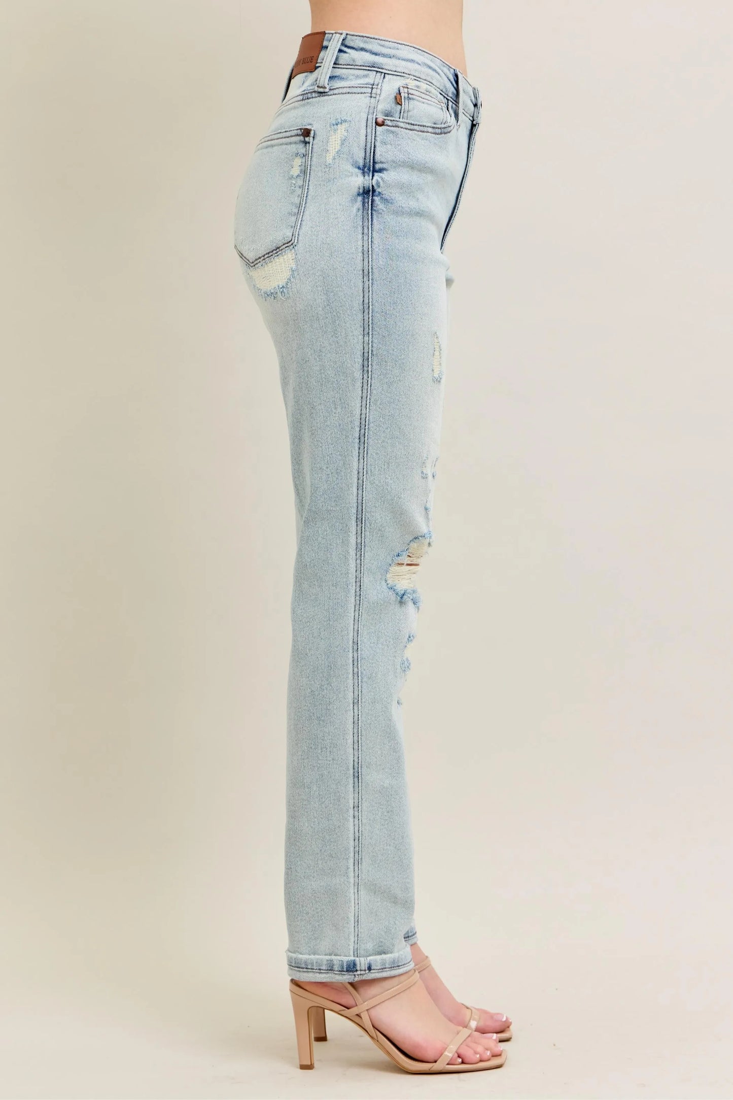 Judy Blue Full Size Mr Repair Stitch Detail Destroy Single Cuff Bf Jeans Plus Size - Tigbul's Variety Fashion Shop