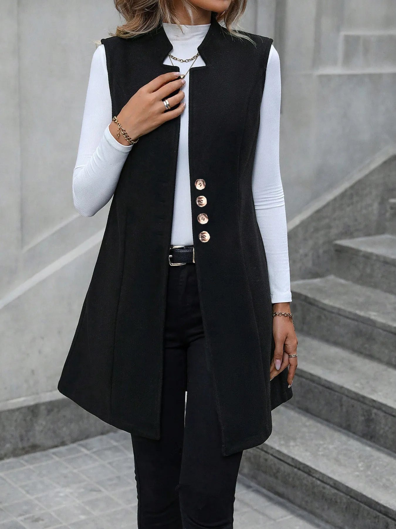Button Up Longline Vest Coat - Tigbul's Variety Fashion Shop