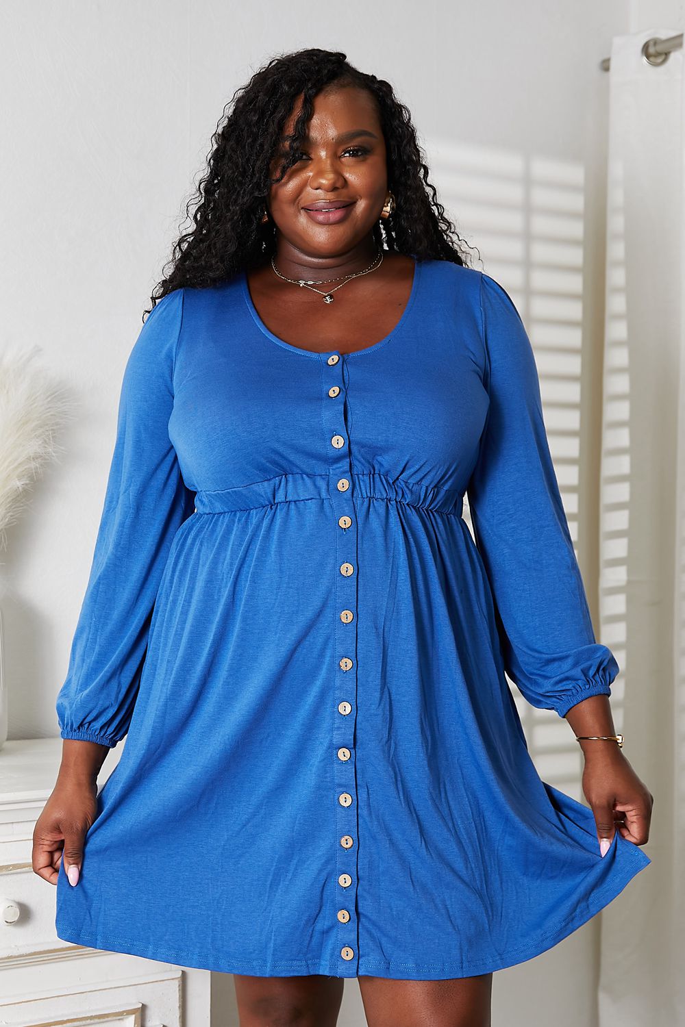 Scoop Neck Empire Waist Long Sleeve Magic Dress - Tigbul's Variety Fashion Shop