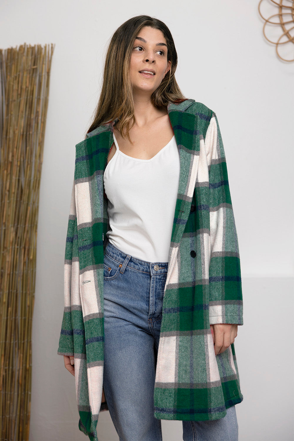 Plaid Button Up Lapel Collar Coat - Tigbuls Variety Fashion