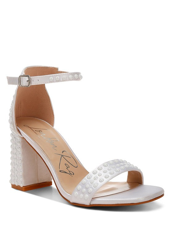 Klebba Pearls Embellished Satin Sandals - Tigbul's Variety Fashion Shop