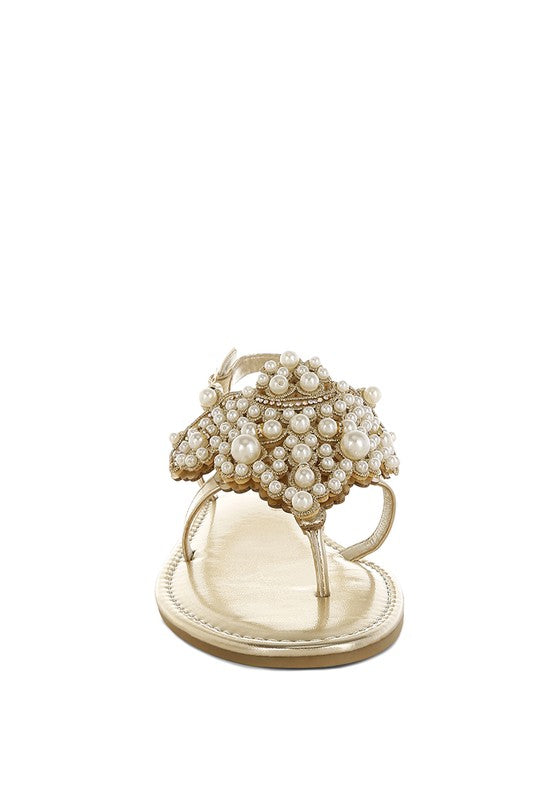 Opazie Metallic Pearl Embellished Flats - Tigbul's Variety Fashion Shop