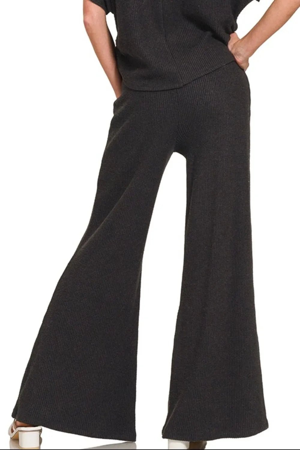 Black Wide Leg Flare Sweater Pants - Tigbul's Variety Fashion Shop
