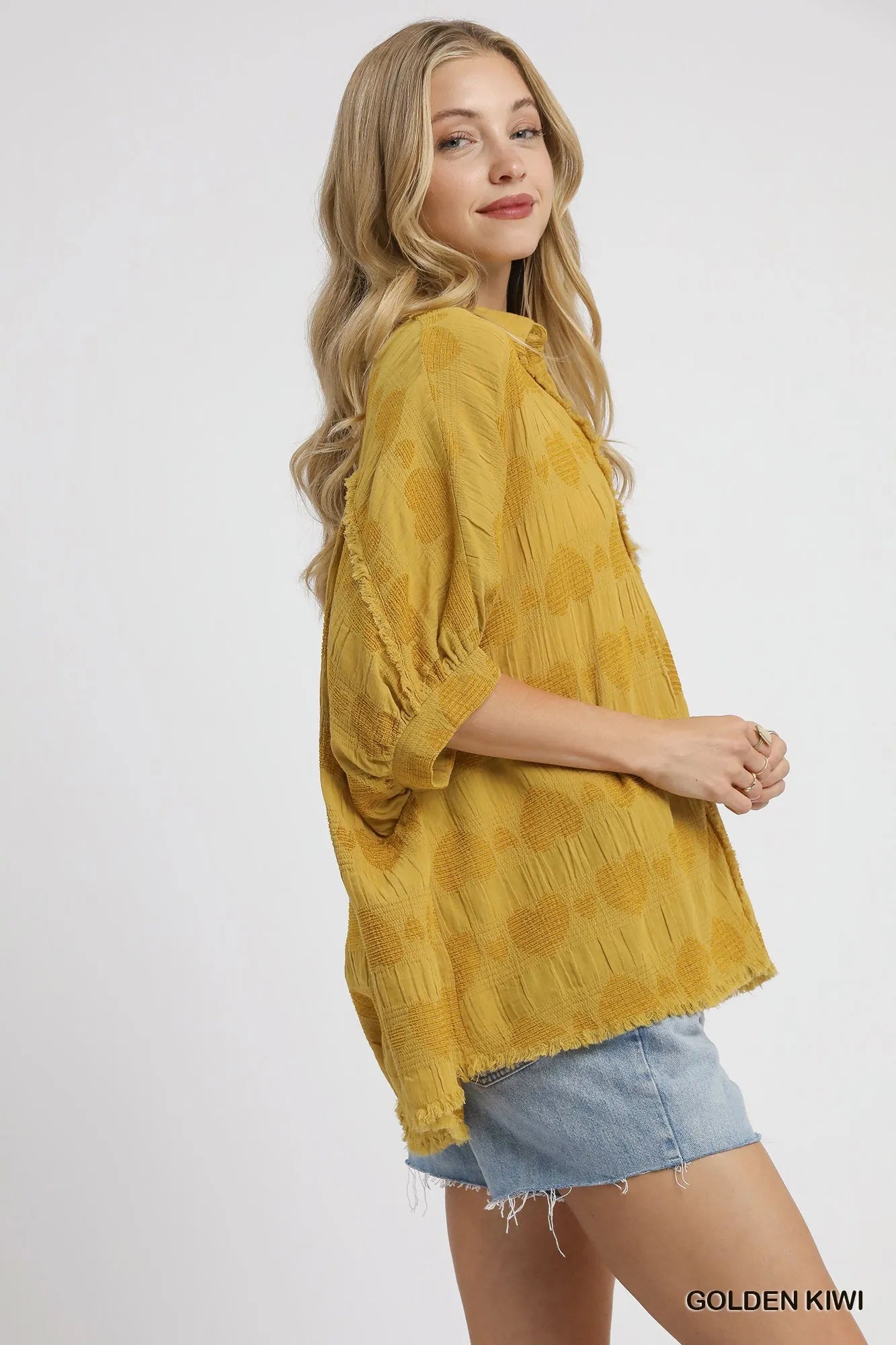 Umgee Jacquard Heart Collared Shirt - Tigbul's Variety Fashion Shop
