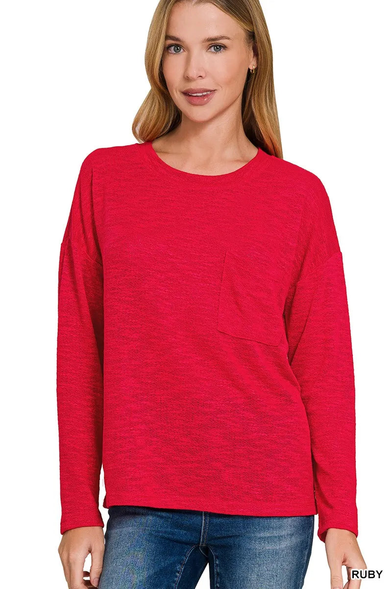Zenana Slub Hacci Long Sleeve T-Shirt - Tigbul's Variety Fashion Shop