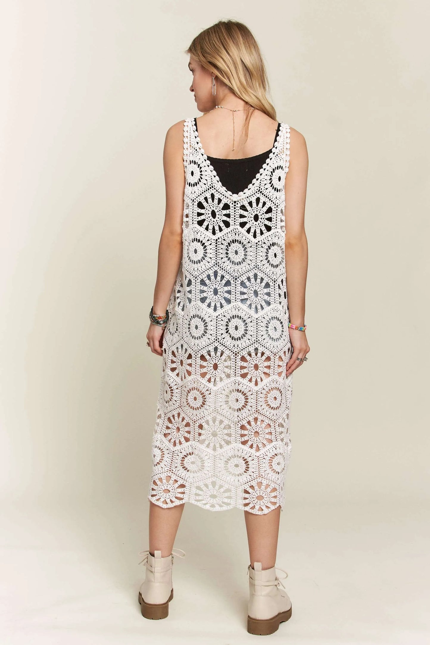 White Crochet Cover-Up Tunic Top - Tigbul's Variety Fashion Shop