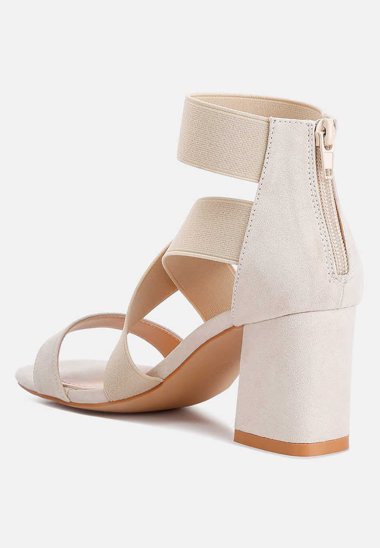Benicia Elastic Strappy Block Heel Sandals - Tigbul's Variety Fashion Shop