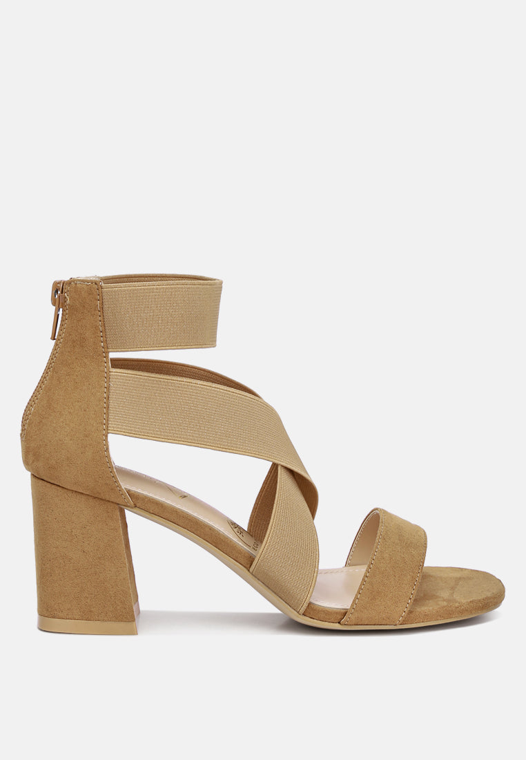 Benicia Elastic Strappy Block Heel Sandals - Tigbul's Variety Fashion Shop