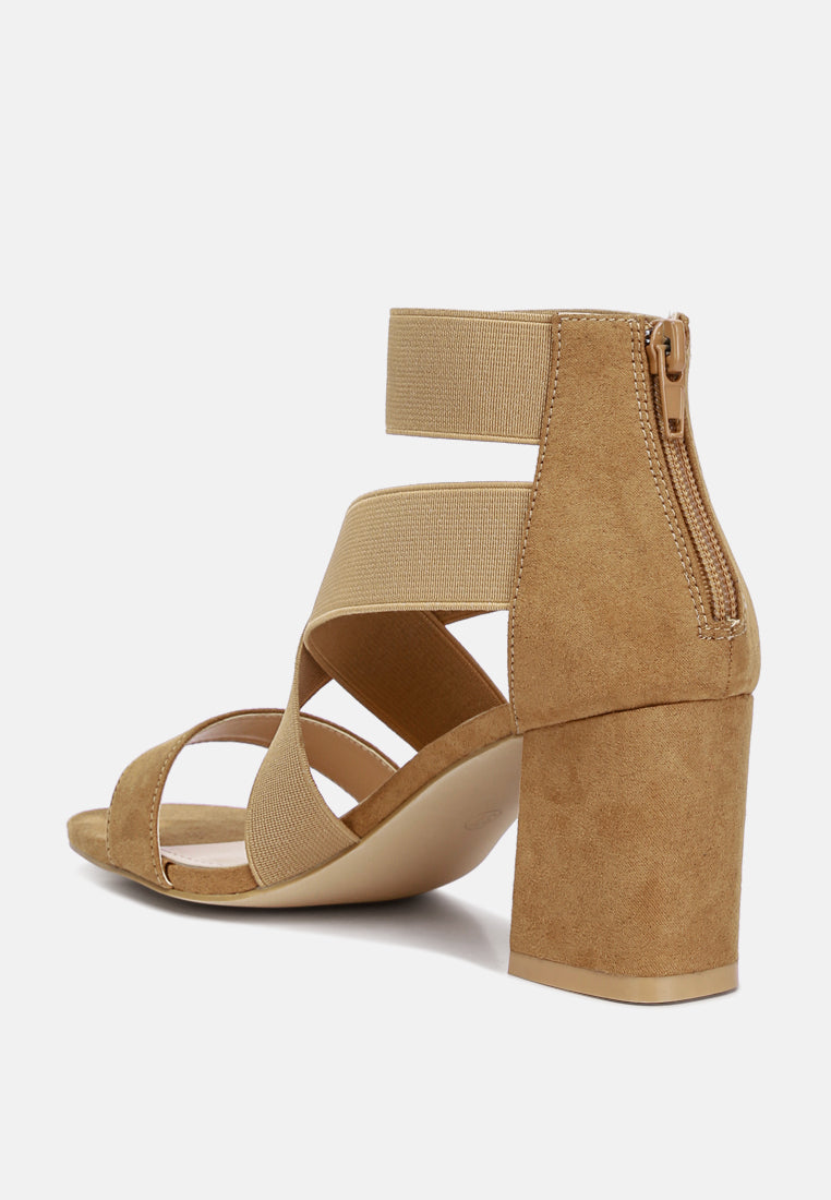 Benicia Elastic Strappy Block Heel Sandals - Tigbul's Variety Fashion Shop