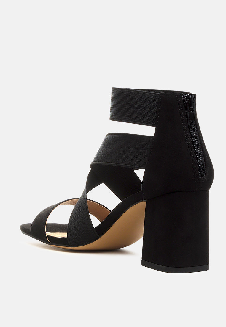 Benicia Elastic Strappy Block Heel Sandals - Tigbul's Variety Fashion Shop