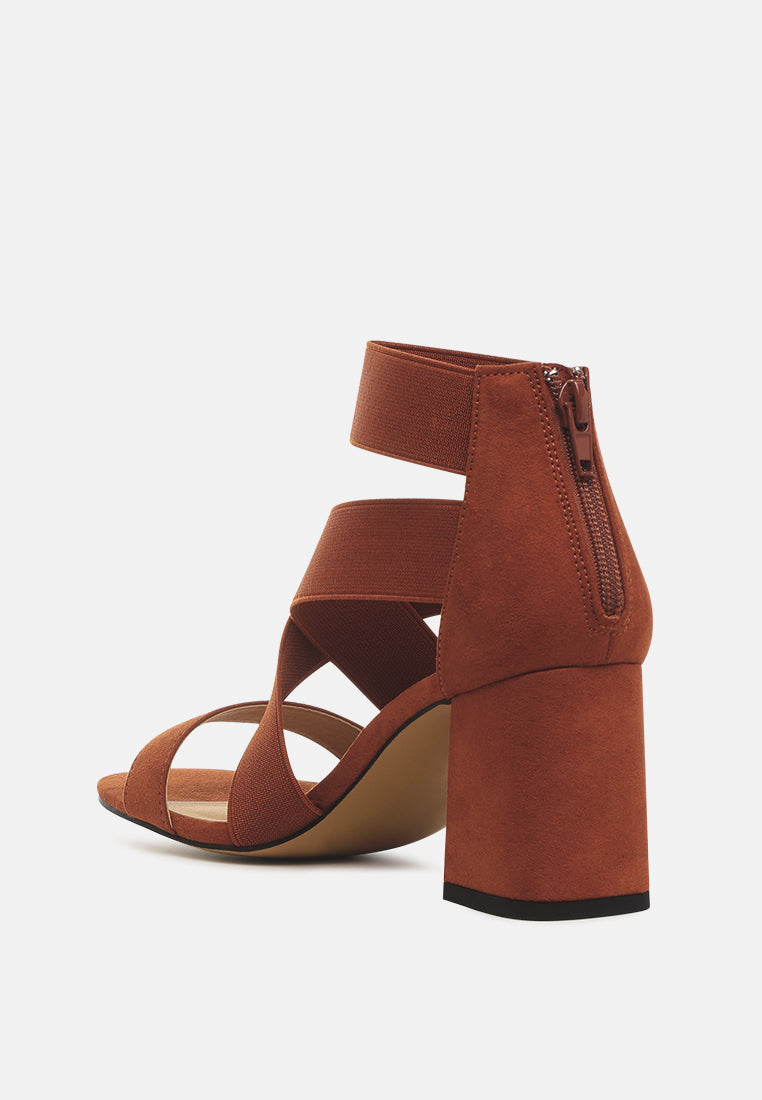 Benicia Elastic Strappy Block Heel Sandals - Tigbul's Variety Fashion Shop