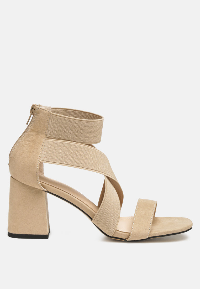 Benicia Elastic Strappy Block Heel Sandals - Tigbul's Variety Fashion Shop