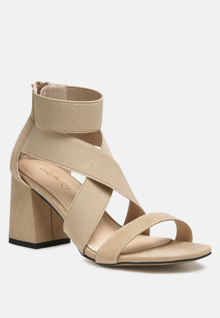 Benicia Elastic Strappy Block Heel Sandals - Tigbul's Variety Fashion Shop
