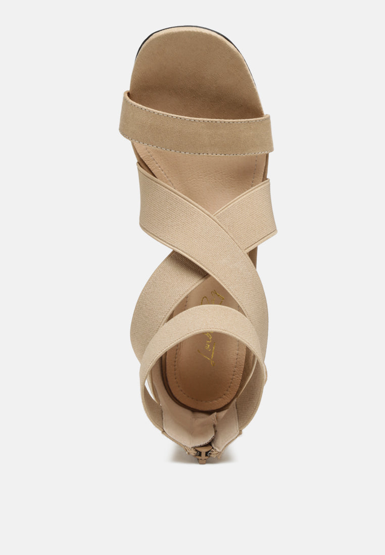Benicia Elastic Strappy Block Heel Sandals - Tigbul's Variety Fashion Shop