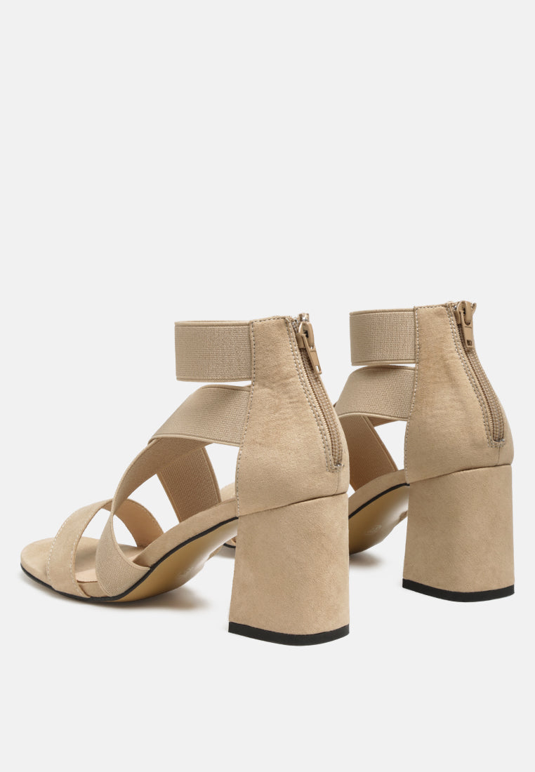 Benicia Elastic Strappy Block Heel Sandals - Tigbul's Variety Fashion Shop