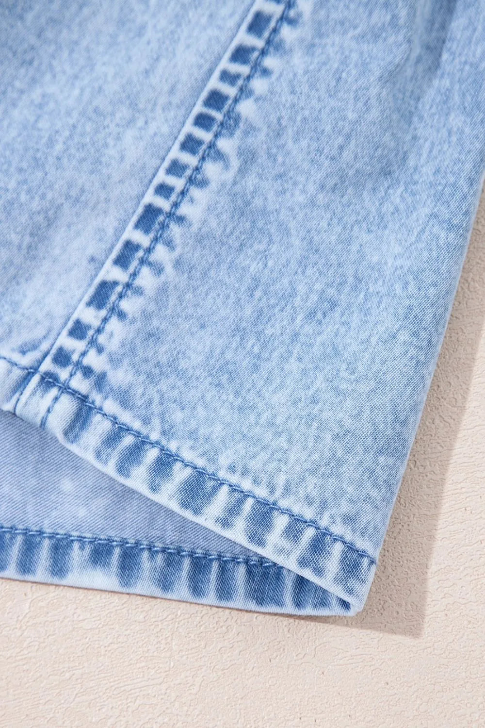 Bow Detail Spaghetti Straps Ruffle Hem Blue Denim Dress - Tigbul's Variety Fashion Shop