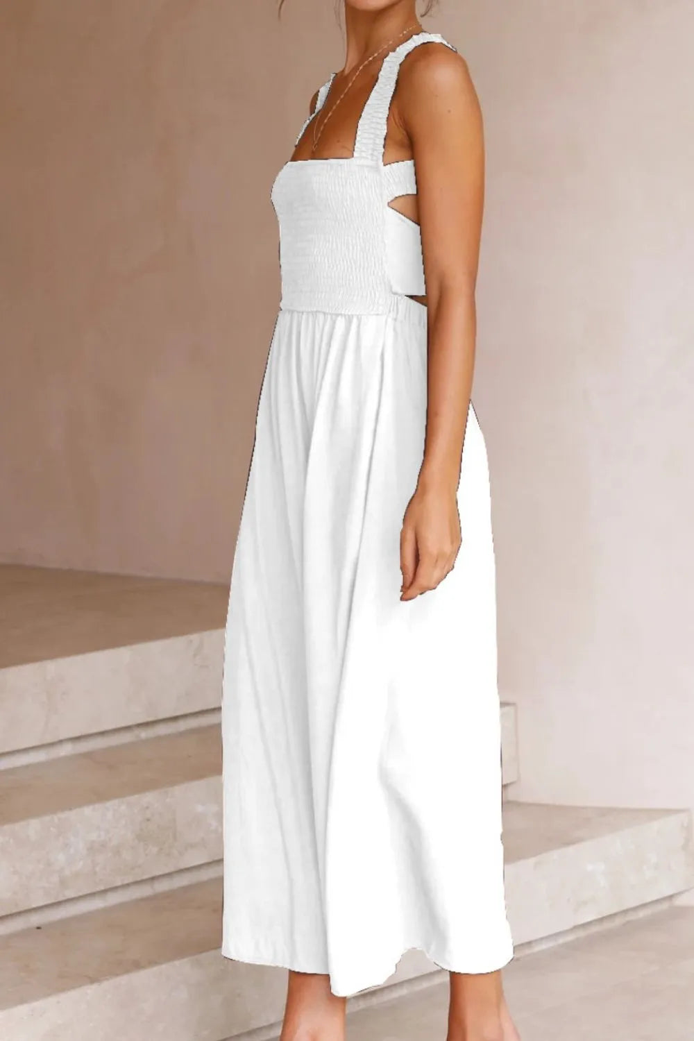 Crisscross Smocked Wide Strap Dress - Tigbul's Variety Fashion Shop