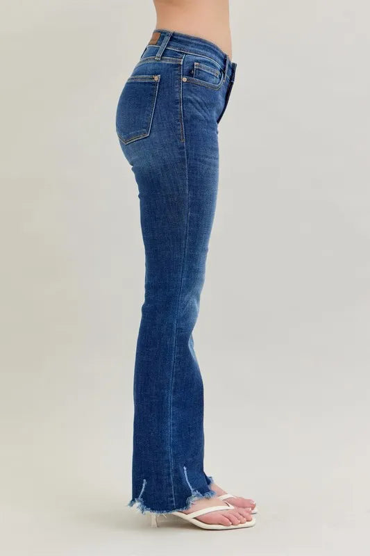 Judy Blue Mid-Rise Distressed Hem Bootcut Jeans Small-24W - Tigbul's Variety Fashion Shop