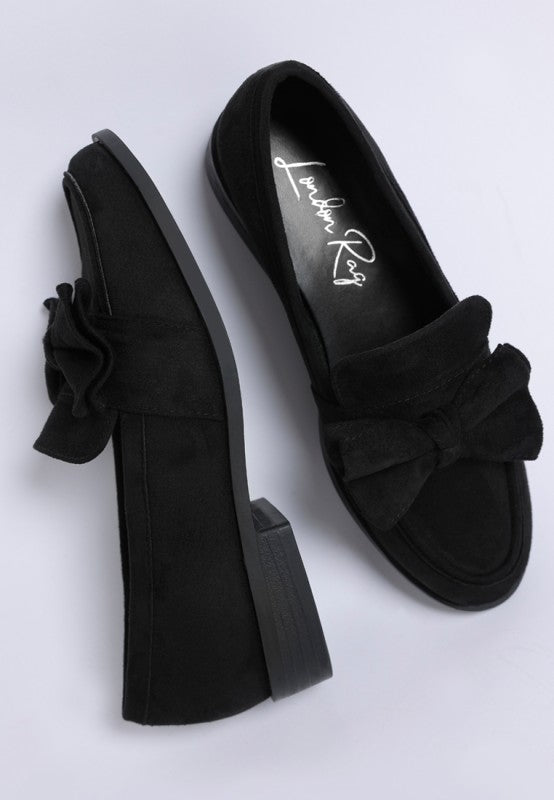 Havisham Bow Accent Heeled Loafers - Tigbul's Variety Fashion Shop