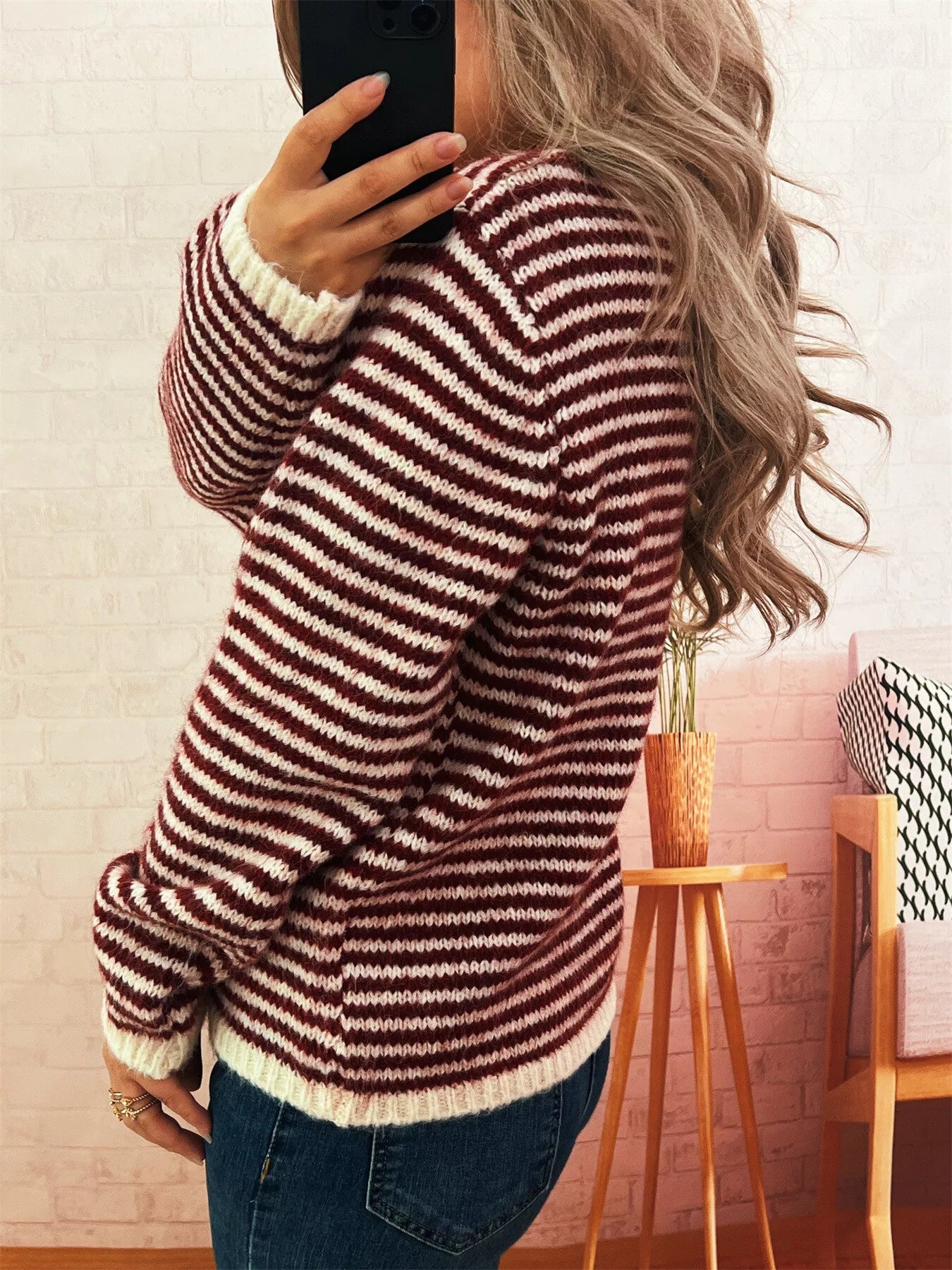 Striped Button Detail Long Sleeve Sweater - Tigbul's Variety Fashion Shop