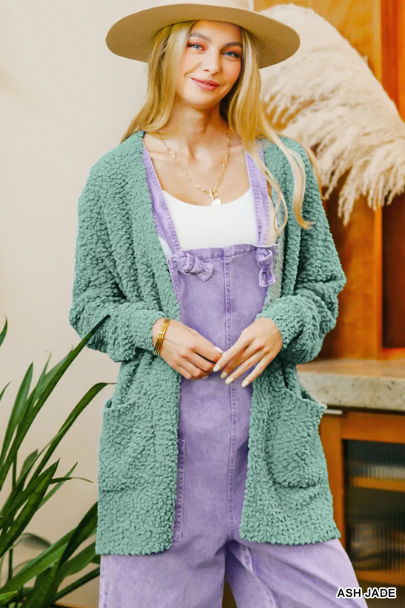 Zenana Long Sleeve Popcorn Sweater Cardigan with Pockets - Tigbul's Variety Fashion Shop