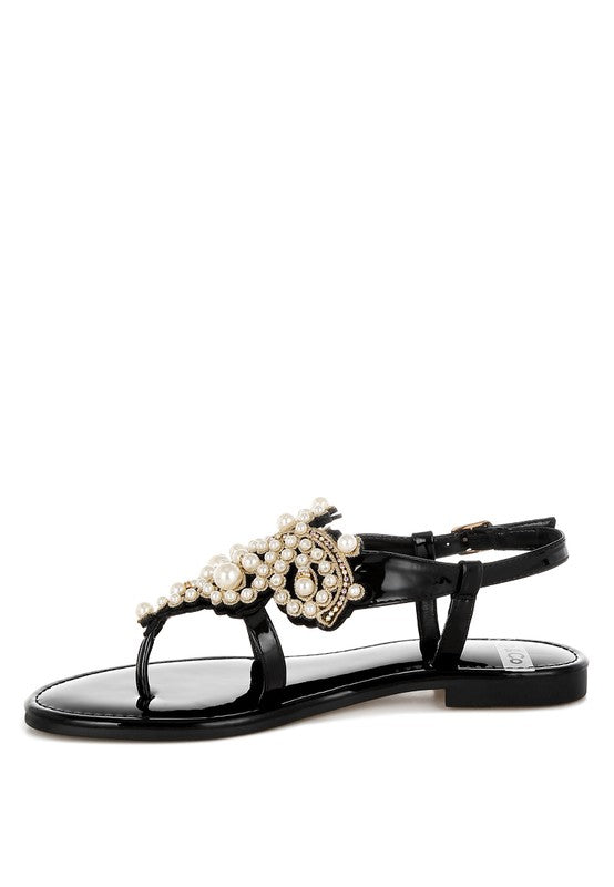 Zalata Pearl Studded Flat Sandals - Tigbul's Variety Fashion Shop