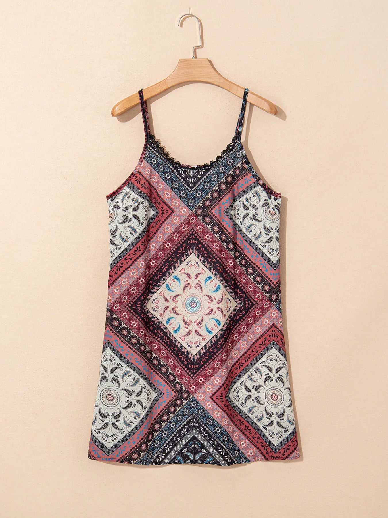 Burgundy Geometric Paisley Print Cami Mini Dress - Tigbul's Variety Fashion Shop