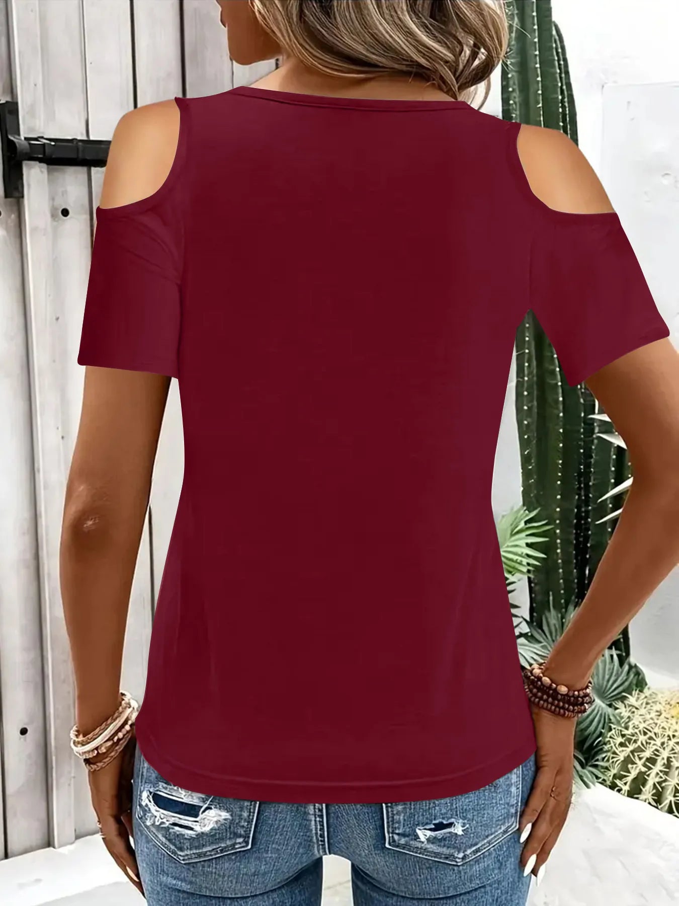 Cold Shoulder T-Shirt with Metal Ring Detail - Tigbul's Variety Fashion Shop
