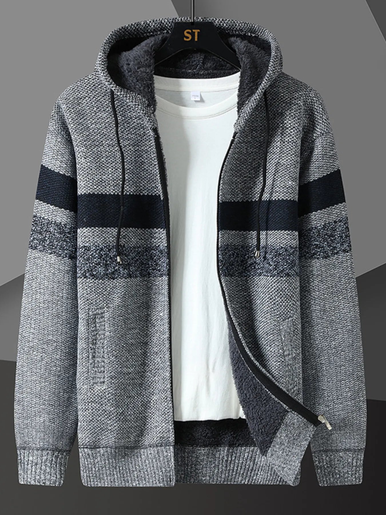 Men's Plus Size Drawstring Zip Up Hooded Cardigan - Tigbul's Variety Fashion Shop