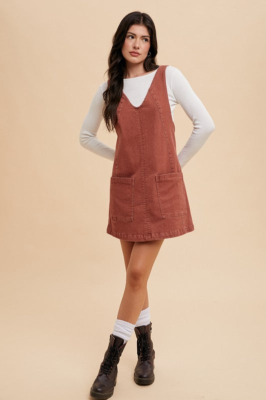 V-Neck Adjustable Strap Denim Overall Dress with Pockets - Tigbul's Variety Fashion Shop