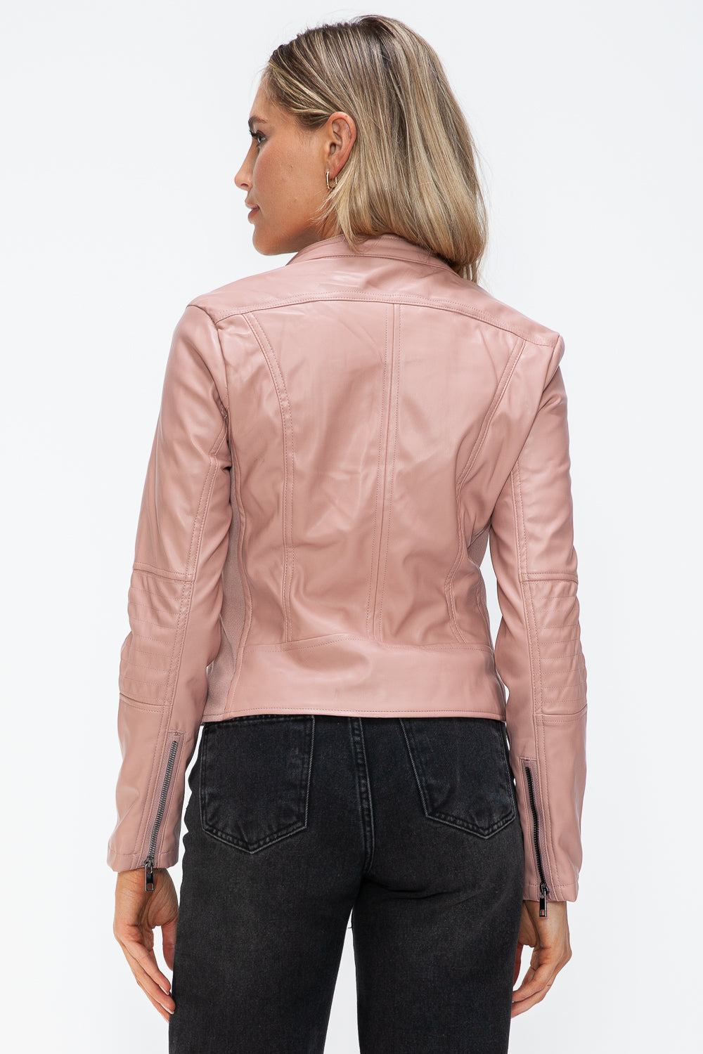 Mauve Faux Leather Zip Up Drawstring Hooded Jacket - Tigbul's Variety Fashion Shop