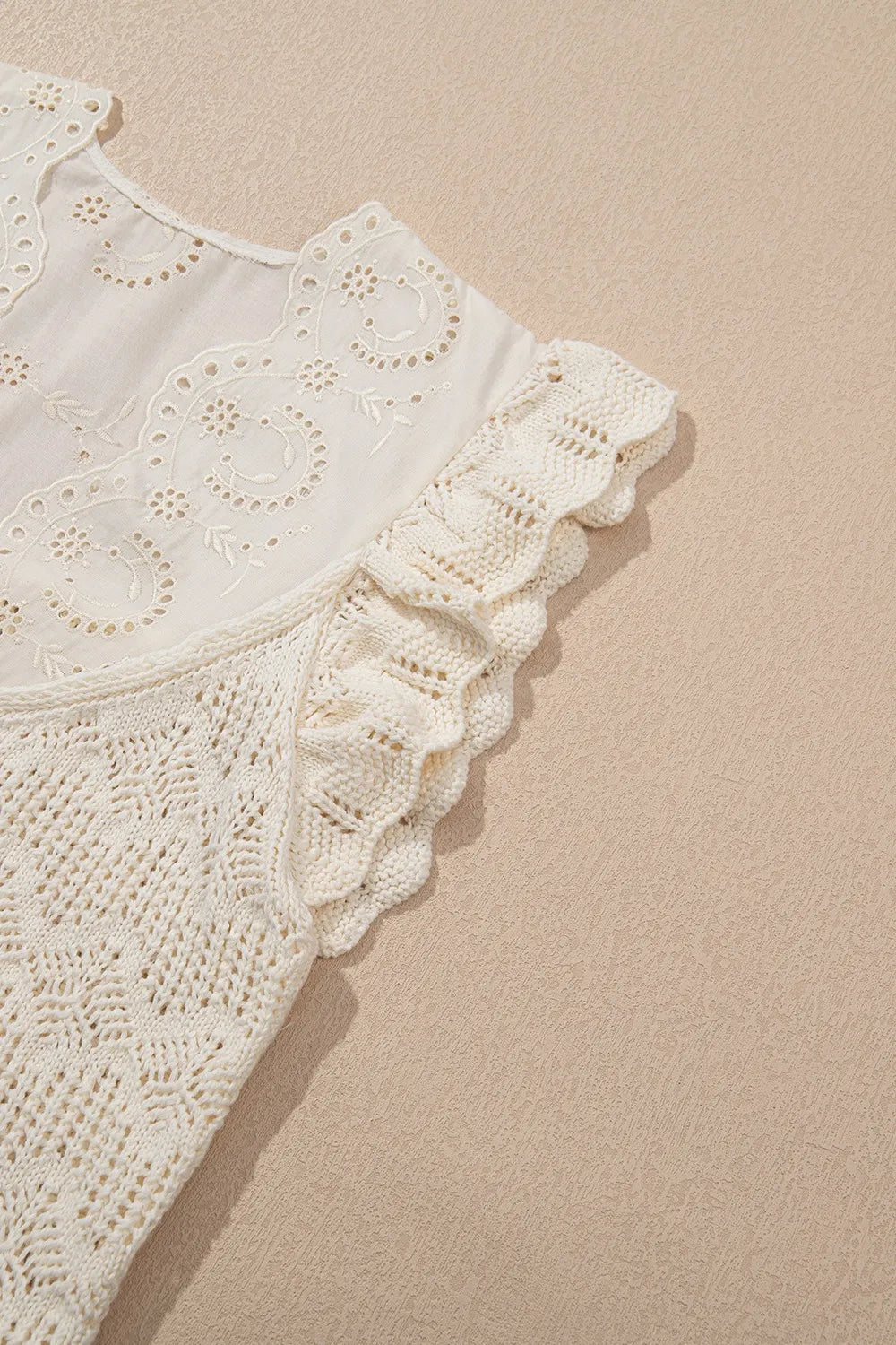 Embroidered Patchwork Hollow Out Knitted Ruffle Sweater Vest - Tigbul's Variety Fashion Shop
