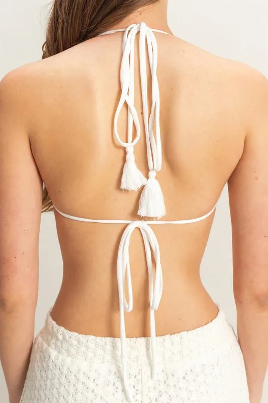 Crochet Bra and Drawstring Pants Set - Tigbul's Variety Fashion Shop