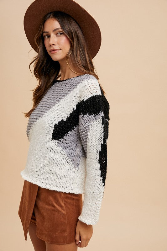 Black Color Block Drop Shoulder Sweater - Tigbul's Variety Fashion Shop