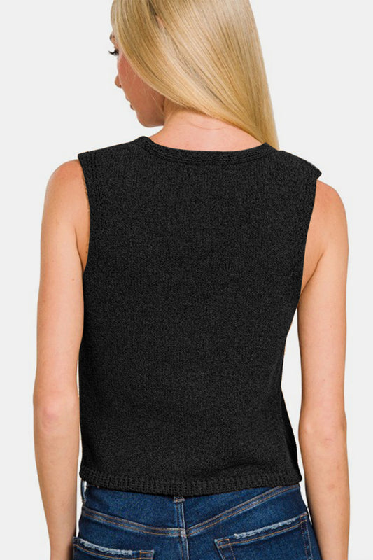 Black Hook and Eye Closure V-Neck Sweater Vest - Tigbul's Variety Fashion Shop