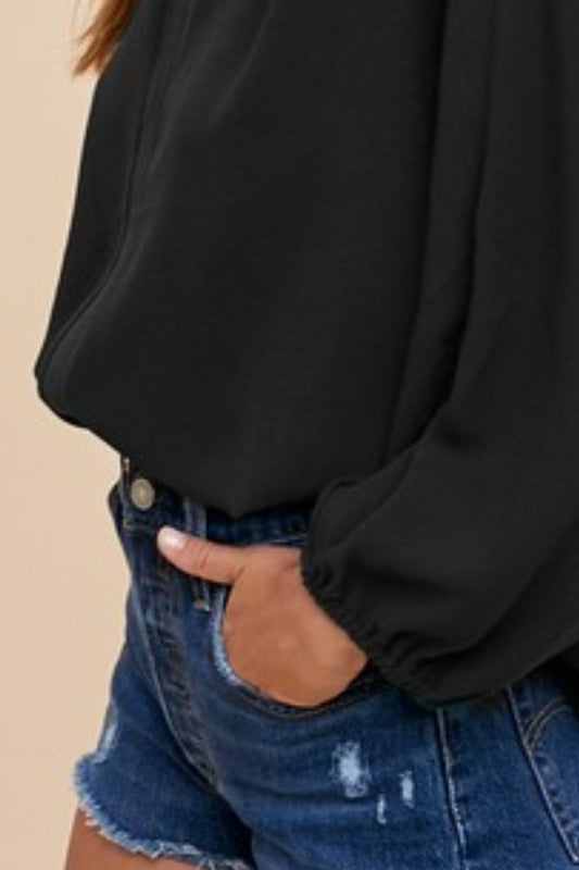 Black Notched Batwing Sleeve Blouse - Tigbul's Variety Fashion Shop