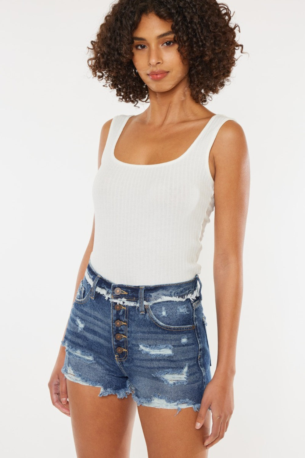 Distressed Dark Wash Button Fly Blue Denim Shorts - Tigbul's Variety Fashion Shop