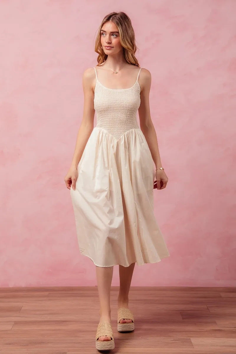 SO ME Smocked Sleeveless Casual Everyday Dress With Slit - Tigbul's Variety Fashion Shop
