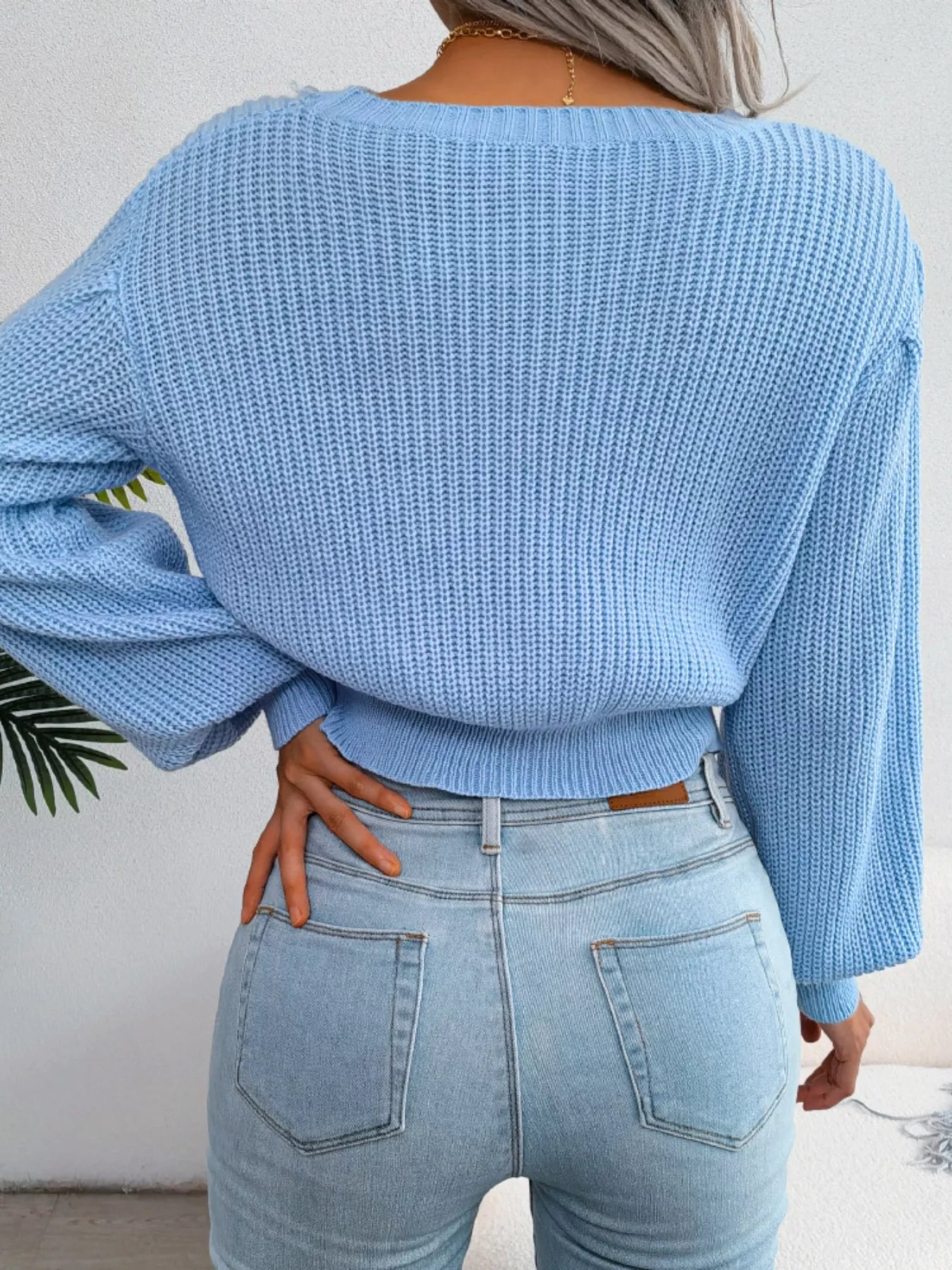 Cable Knit Round Neck Cropped Sweater - Tigbul's Variety Fashion Shop