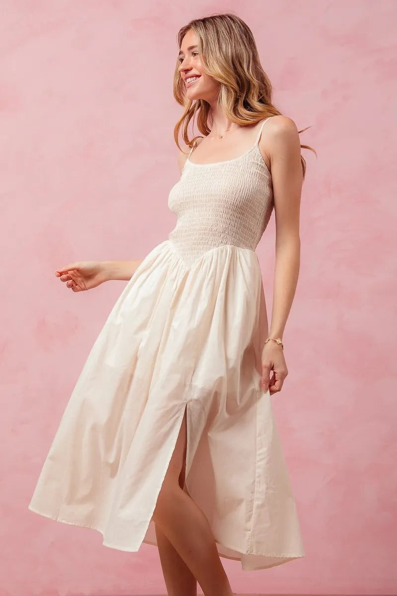 SO ME Smocked Sleeveless Casual Everyday Dress With Slit - Tigbul's Variety Fashion Shop