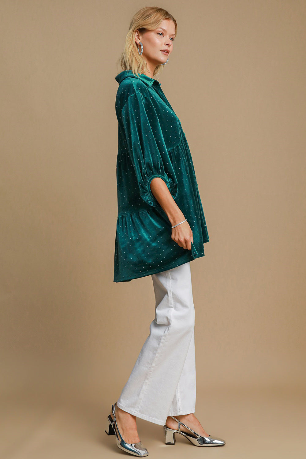 Full Size Polka Dot Collared Neck Button Up Shirt - Tigbul's Variety Fashion Shop