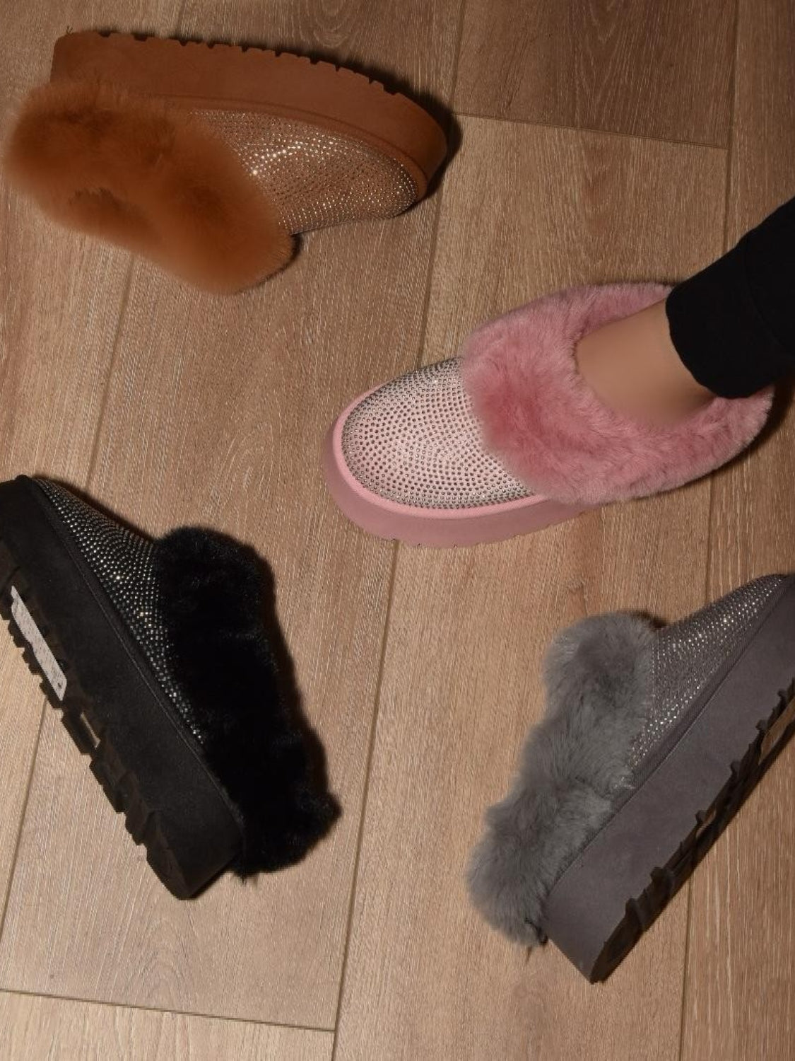 Gray Embellished Faux Fur Platform Booties - Tigbul's Variety Fashion Shop