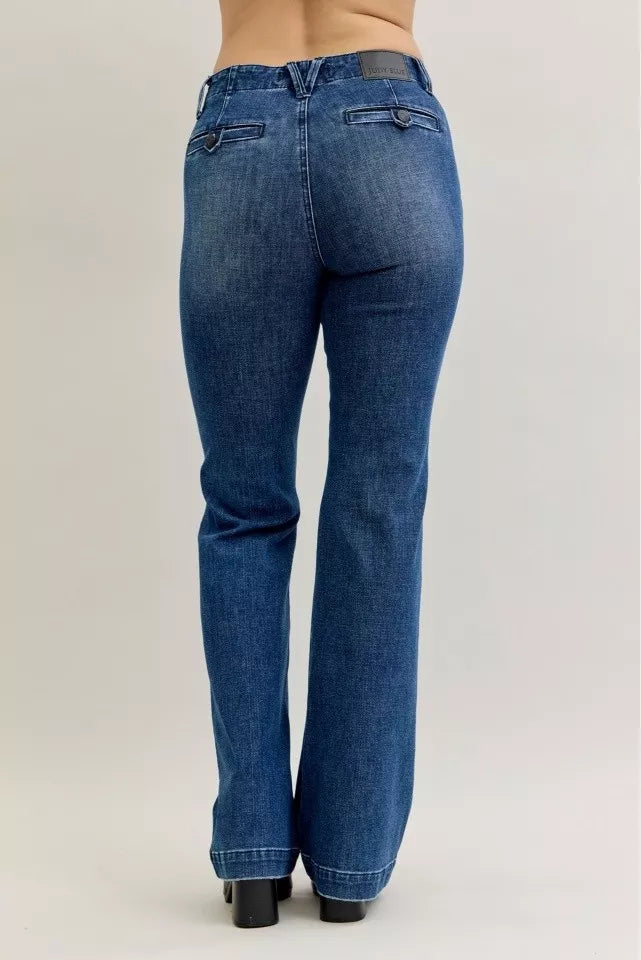 Judy Blue Full Size Mid Rise Bootcut Jeans with Welt Pockets Plus Size - Tigbul's Variety Fashion Shop