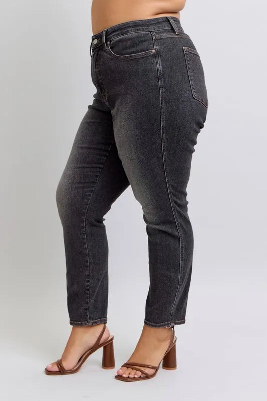 Judy Blue Full Size Midi Rise Tummy Control Slim Jeans Plus Size - Tigbul's Variety Fashion Shop
