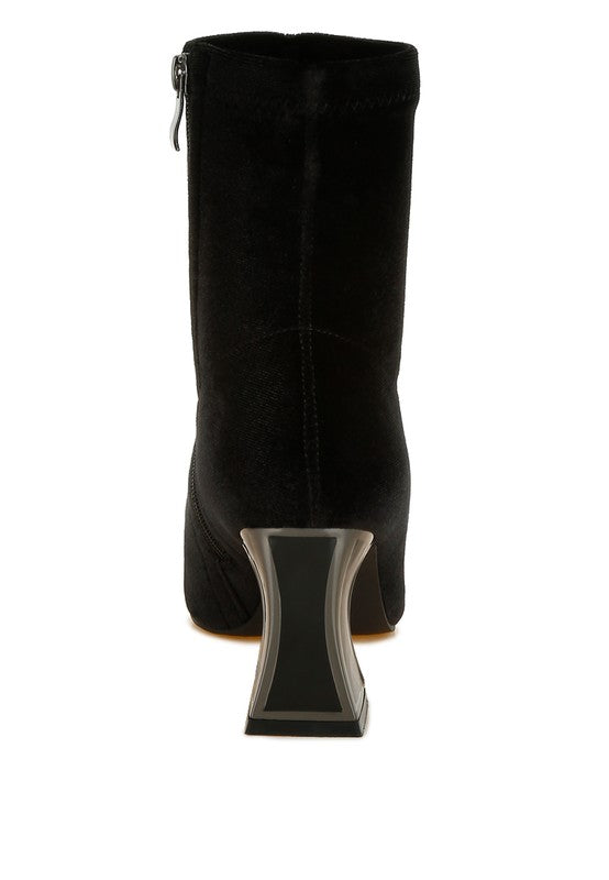 Arcturus Flared Block Heel Velvet Boots - Tigbul's Variety Fashion Shop