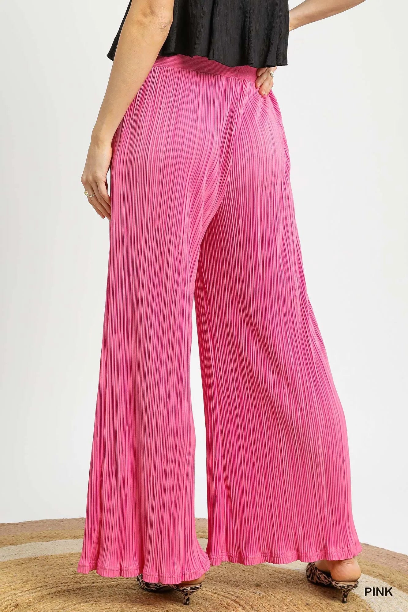 Umgee Wide Leg Textured Pants - Tigbul's Variety Fashion Shop